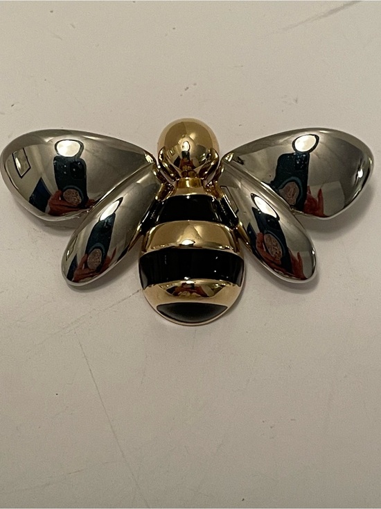 Liz Claiborne Jewelry - Vintage Liz Claiborne Bee Brooch 1990’s Gold And Silver Tone Black Enamel